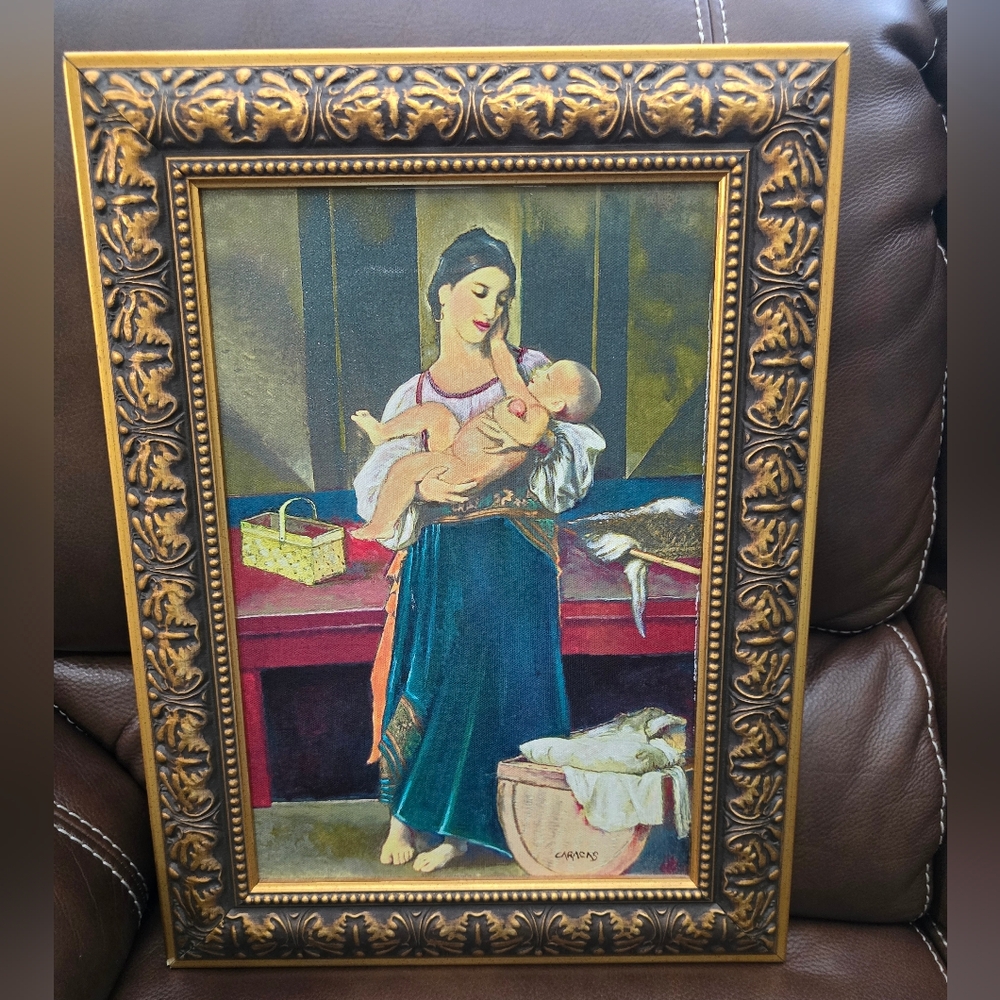 Signed Cesar Caracas Painting Nicaraguan Artist. "Maternidad" 15 x 10